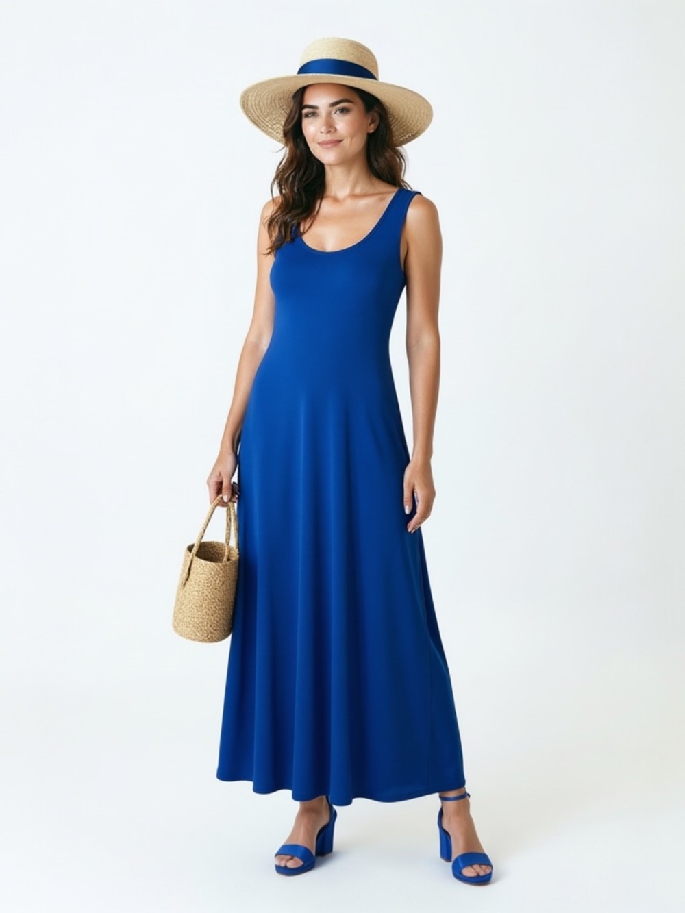 NWT Tommy Bahama Tambour Tank Maxi Dress Cobalt Craze Modal Spandex Size L